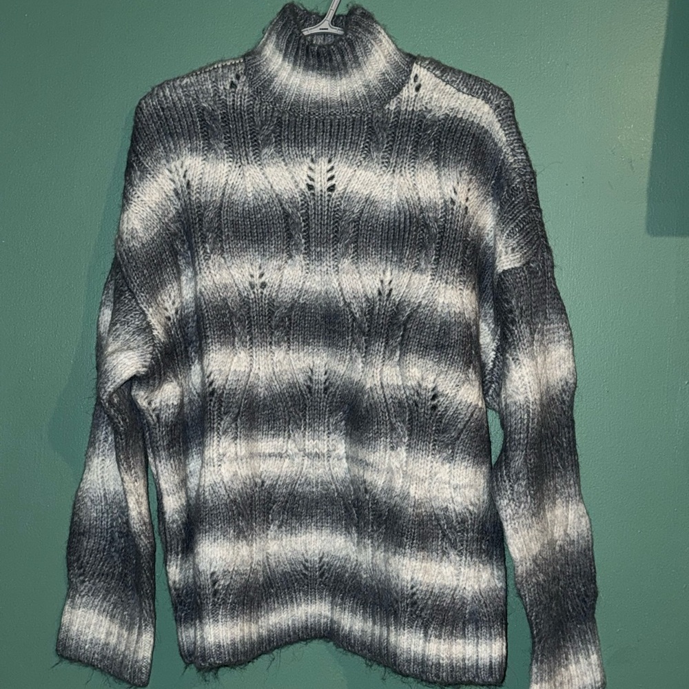 a.n.a Gray Turtleneck Sweater with Ombré Stripes